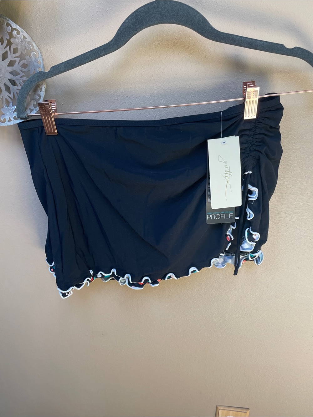 Profile By Gottex Black Swim Skort with Multicolor Ruffle Edge